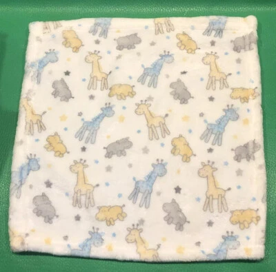 Одеяло с голубыми желтыми серыми животными милыми жирафами бегемотами звездами белое плюшевое 12 дюймов - Изображение 1 из 4