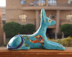 8" Egyptian Anubis Statue-Turquoise Blue inlay-Collectible Decorative - Picture 1 of 11