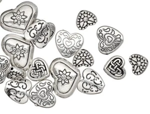 Silver Plated Pewter 8x7mm-16x12mm Double Sided Heart Bead Mix of 20 - Picture 1 of 3