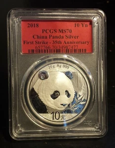 😃2018 China Panda Silver 10Y First Strike 35th Anniversary PCGS MS70  - Picture 1 of 2