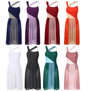 Damen Kleid Ausschnitt Tanzbekleidung Träger Kleider Training Mesh Ballett Tanz - Bild 1 von 111