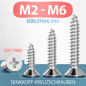 Blechschrauben Senkkopf Kreuzschrauben DIN 7982 H 316 Edelstahl V4A M2 bis M6 - Bild 1 von 110