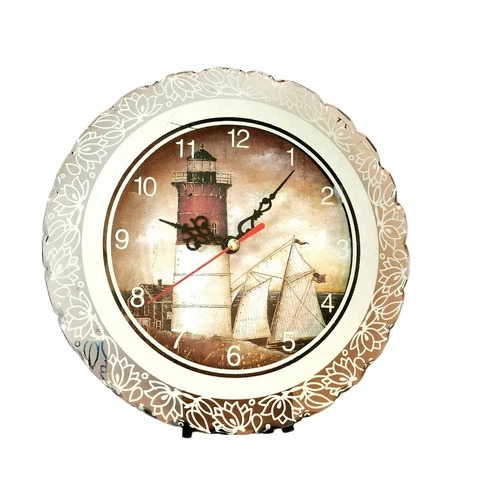 Quartz Shelf Desk Clock Lighthouse boat Cut Glass Mirror design Lights up in box Cover