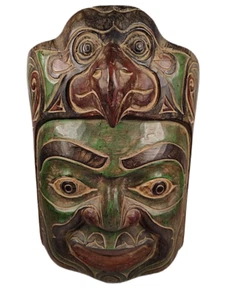 Carved Painted Vintage Wall Mask 22 Inches Tall Artist Signed FREE US SHIP! - Picture 1 of 16