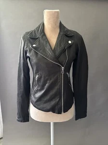 Madewell Black Washed Leather Motorcycle Jacket - Womens Size S - Bild 1 von 11
