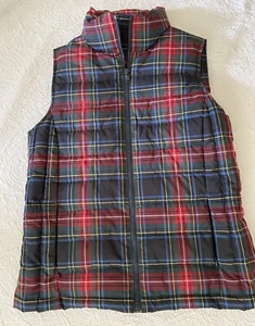 Plaid Puffer Vest Talbot Womens Size Petite Down Fill Full Zip Holiday Black - Picture 1 of 2
