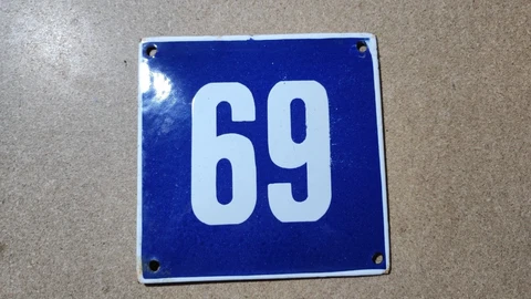 Vintage Enamel Sign Number 69 Blue House Door Street Plate Metal Porcelain Tin Cover