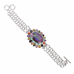 Mystic Topaz 925 Sterling Silver Bracelet Turquoise Gemstone Multicolour Jewelry