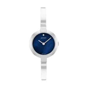 MOVADO 0607727 BLUE DIAL SILVER STAINLESS STEEL BANGLE BRACELET WOMENS WATCH - Picture 1 of 4