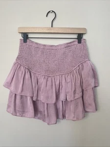 Anthropologie Entro Tiered Ruffle Mini Skirt Pink Mauve Sz Large Shorts Liner - Picture 1 of 8