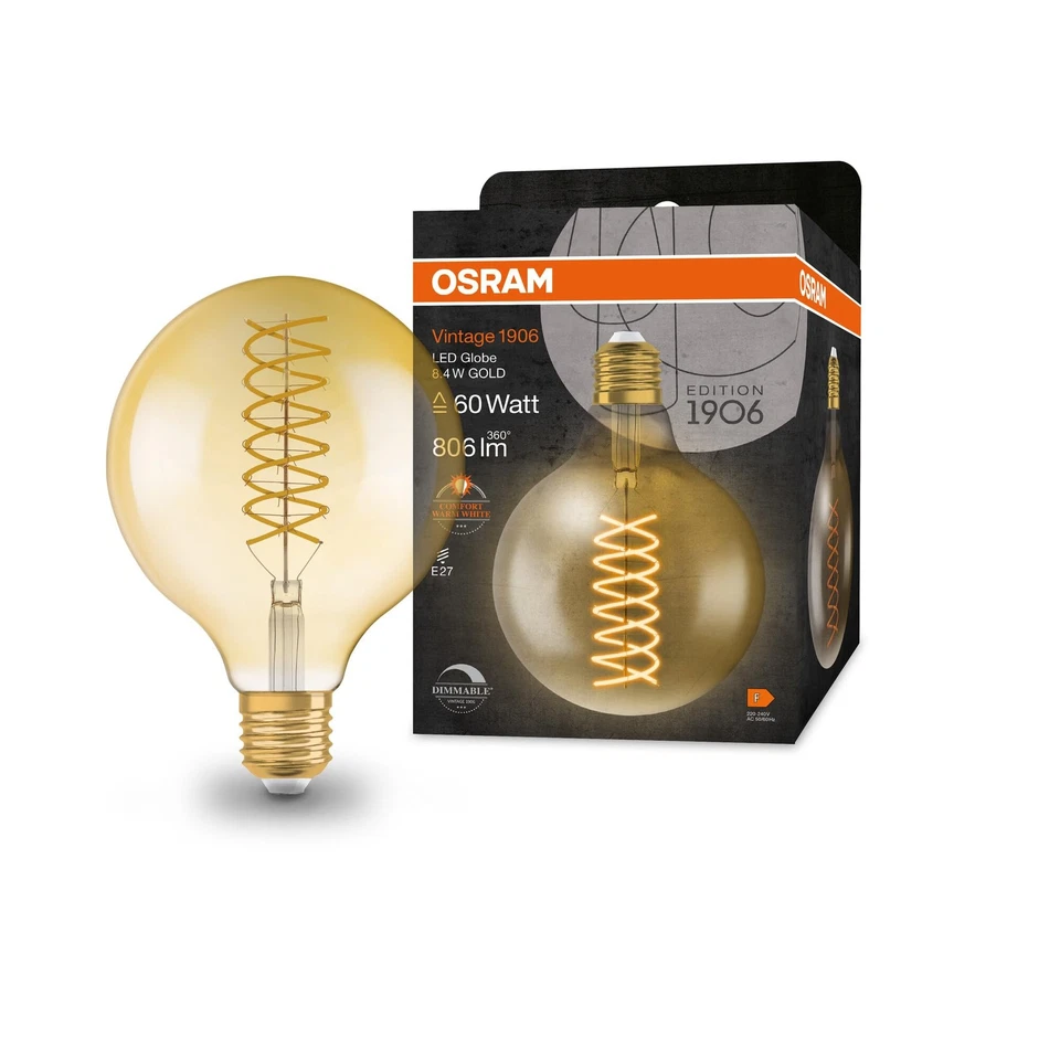OSRAM Lampada LED Vintage 1906 Classic GLOBE125 FIL 60, E27, Dimmerabile, F pnBl - Immagine 1 di 1