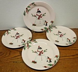 Pier 1 "Winter Wonders Snowman" Ironstone Christmas PLATES 8-7/8", set of 4 NOS - Picture 1 of 3