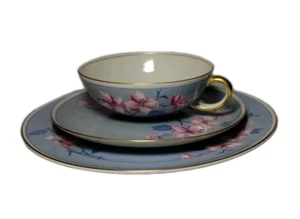 ROYAL TETTAU PEACH BLOSSOM VIVO ORO TEA CUP & PLATE KÖNIGLICHE PR.TETTAU US ZONE - Picture 1 of 12