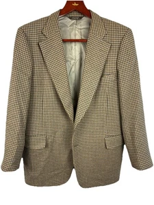 Paul Stuart 100% Camelhair Houndstooth Sport Coat Blazer Made in Canada 44R - Picture 1 of 14