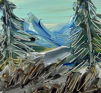 Alaska Wilderness – 4x4” Oil Painting Original Miniature Art Abstract Alaska Art - Image 1 of 4