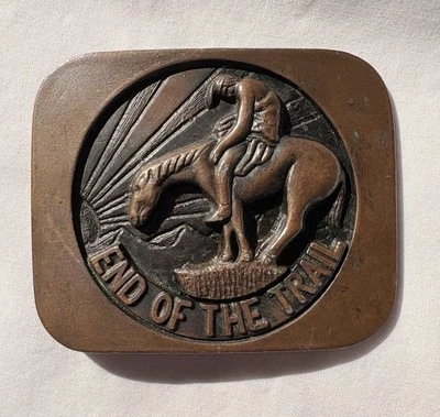 End of the Trail Belt Buckle Vintage 1970s Native American Beach Boys Surfs Up - Image 1 of 3