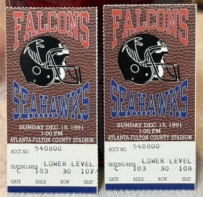 FALCONS SEAHAWKS DEION PICK 6 FINAL GAME ATLANTA-FULTON 12/15/91 PAIR TICKETS - Image 1 of 2