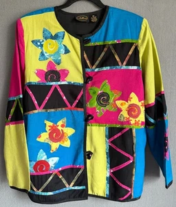 Allure Jacke Damen M Mehrfarbig Farbblock Patchwork Boho Knöpfe Baumwollmischung - Bild 1 von 14