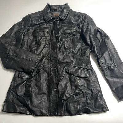 Abrigo Danier Cuero Suave Longline Botón Trench Pea Negro Grunge Mujer M Foto 1 de 4