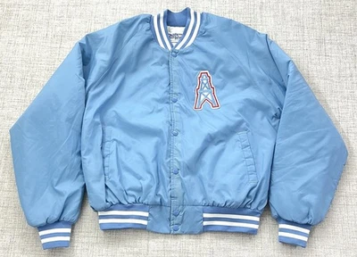 Chaqueta Bomber Vintage Chalkline Houston Oilers Botón Satinado Hombres Grande BONITA Foto 1 de 4