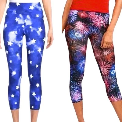 Leggings capri para mujer tiro alto L 12-14 rojo blanco azul patriótico 2 pares nuevos Foto 1 de 3