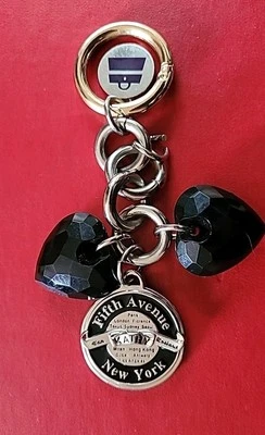 Kathy Van Zeeland Keychain Charm Black Heart Beads Fifth Avenue NYC Silver Purse - Image 1 of 4