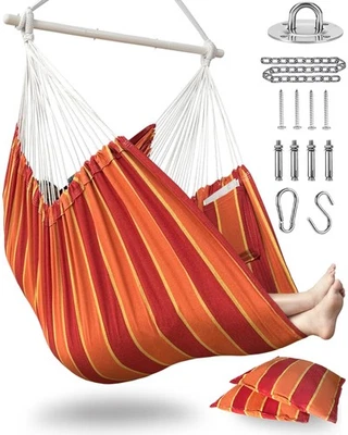 XXL Hammock Chair Hanging Rope Swing with 2 Cushions - Max 500lbs-Perfect for... - Image 1 of 4
