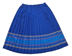 Blake by Devon Vtg Blue Skirt 18 XL Pleated Turquoise Gold Border USA Union-made - Picture 1 of 6