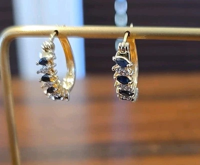 Vermeil 纯银蓝宝石水晶铰链环状耳环 0.75 — 第 1/4 张图片