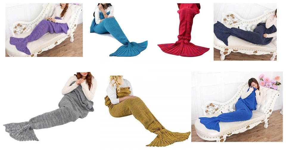 SOFÁ COLA DE SIRENA MANTA PARA ADULTOS CÁLIDA DE PUNTO DE CREWEL CUBIERTA TV COCOON Foto 1 de 4