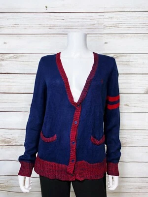 U.S. Polo Assn. Cárdigan Mujer Talla L Azul y Borgoña Cuello en V Botones Manga Larga Foto 1 de 4