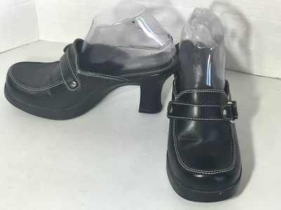 Zapatos zuecos vintage Route 66 tacón grueso plataforma negro mulas para mujer talla 9 Y2K Foto 1 de 4