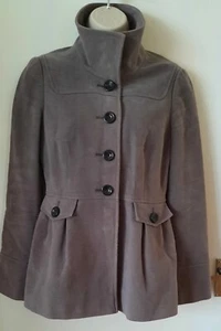 NEXT PETITE Coat Size 8 Light chocolate brown Moleskin Style Button Tie Waist - Picture 1 of 10