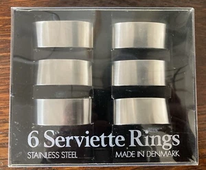 VINTAGE MID CENTURY STAINLESS STEEL NAPKIN RINGS DANISH- NEW/BOXED - Picture 1 of 3