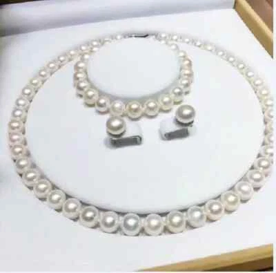 Venta caliente AAAA 9-10mm AKOYA blanco perla collar pulsera conjunto de pendientes 14k Foto 1 de 4