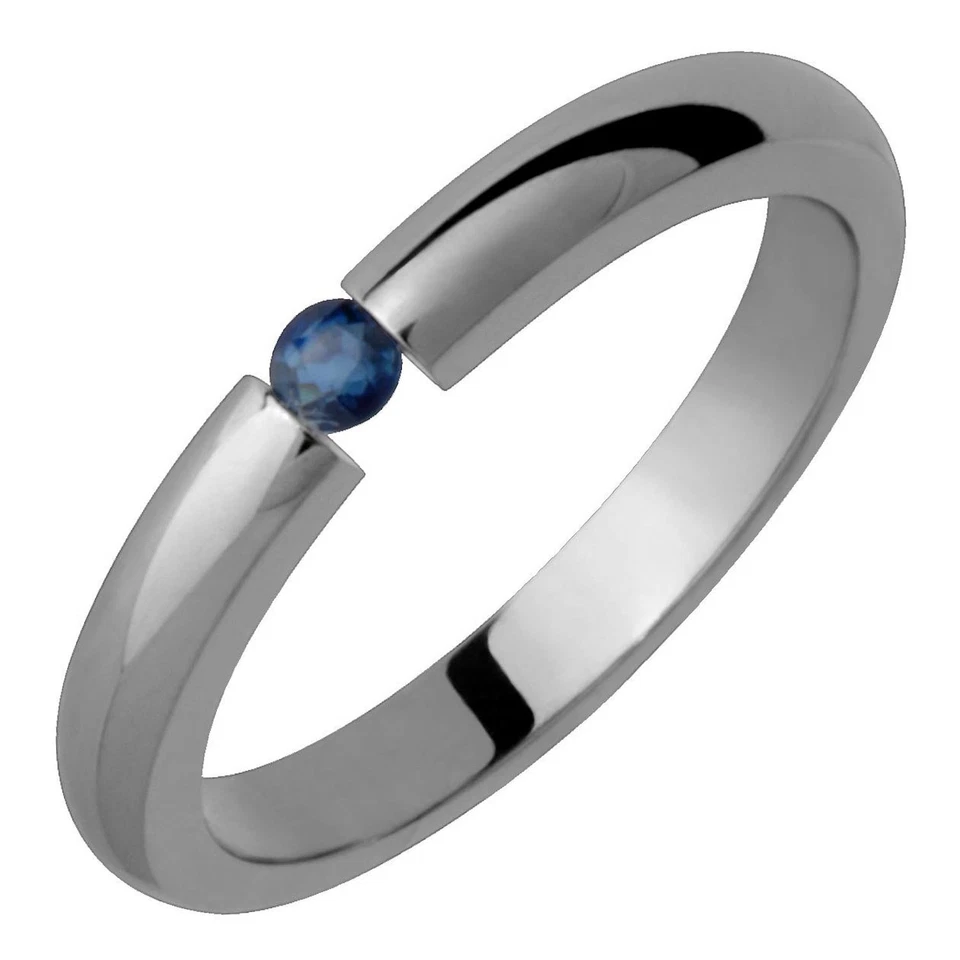 Anillo de titanio zafiro conjunto de tensión ajuste cómodo alianza de boda 3 mm de ancho pulido Foto 1 de 1