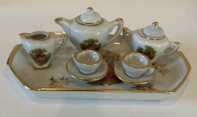 Vintage Limoges Fragonard Miniature Porcelain Full Tea Set 10 Pieces - Image 1 of 4
