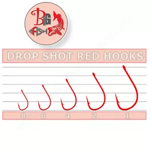 Drop Shot Hooks Wide Gap Red Barbed Eyed Perch Pike Fishing Soft Lures - Picture 1 of 7