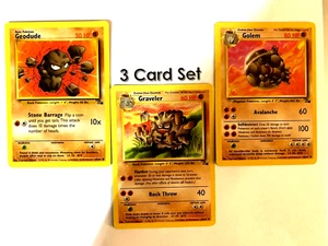 VINTAGE Pokemon Fossil Set 1999 Geodude (47/62) Graveler (37/62) Golem (36/62) - Picture 1 of 2