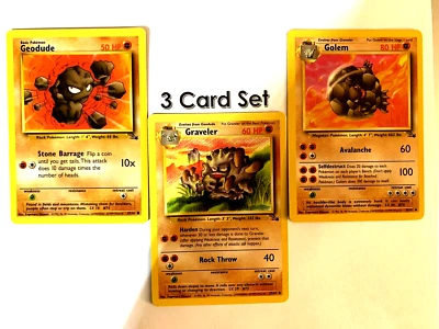 VINTAGE Pokemon Fossil Set 1999 Geodude (47/62) Graveler (37/62) Golem (36/62) - Image 1 of 2