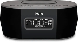 USB iHome Alarm Clock Bedroom w Wireless Charger Bluetooth Speaker - Picture 1 of 6