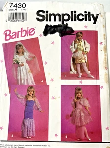 Simplicity 7430 child BARBIE DRESS-UP CLOTHES sizes 3-8 pattern Uncut FF 1991 - Picture 1 of 8