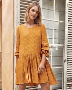 Mister Zimi Dress Womens Size 12 Elsa In Tuscan Spot Mustard Yellow Polka Dot - Picture 1 of 11