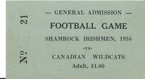 AMERICAN FOOTBALL, MATCH TICKET TO SHAMROCK IRISHMEN V. CANADIAN WILDCATS, 1958 - Picture 1 of 1