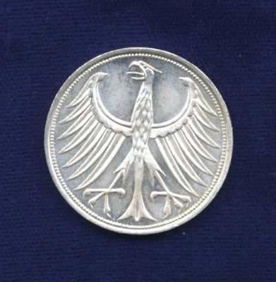 GERMANY  1964-F  5 MARK SILVER COIN, CHOICE UNCIRCULATED, STUTTGART MINT - Image 1 of 2
