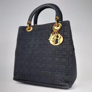 Borsa a tracolla CHRISTIAN DIOR Lady Dior Cannage 2 vie tote bag nylon pelle nera - Foto 1 di 17