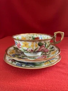 c 1920 Hammersley & Co trio #9 "Queen Anne" chintz pattern #13166 A/F - Picture 1 of 10