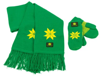 JOHN DEERE Kinder Set mit Schal und Fausthandschuhen Winter Grün Weihnachten