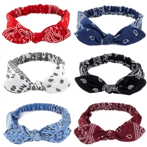 6 Pack Elastic Paisley Bandana Knot Headbands Rabbit Ear Bow Headband Turban - Picture 1 of 12