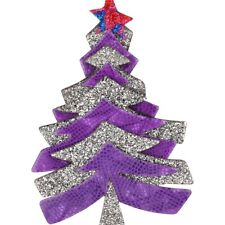 LEA STEIN Brooch Cristmas Tree Or Fir W Star In Purple & Silver Glitter Acetate